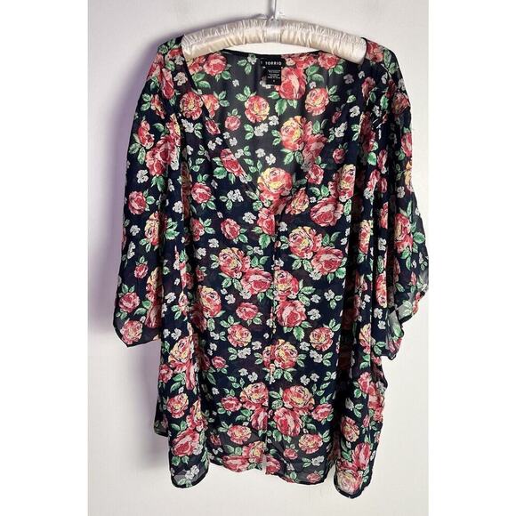 TORRID Womens Dolman Sleeve Button Down V-Neck Sheer Rose Blouse Plus Sz 5X - Picture 1 of 8